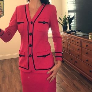 St. John Pink and Navy trimmed Two Piece Suit Set